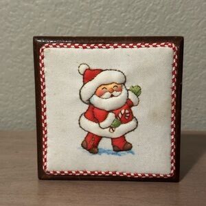 Vintage wooden Santa Embroidered Holiday Box